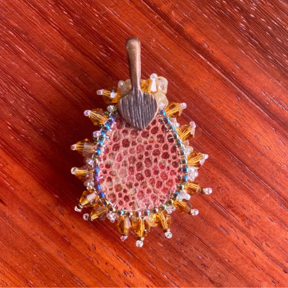 Bead Embroidered Aventurine & Citrine Pendant - Picture 3 of 7